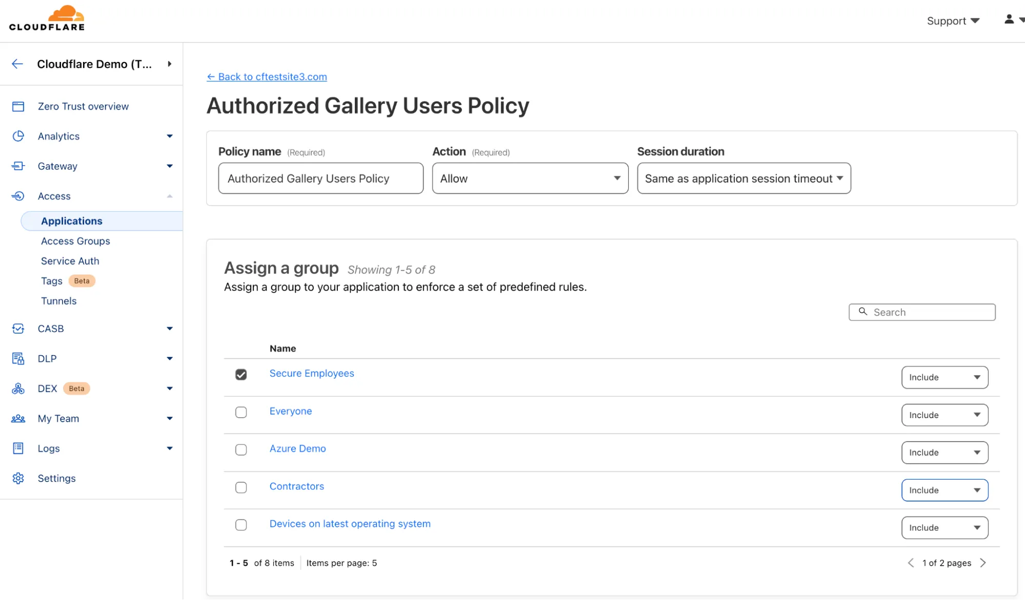 Figure 21 : Access group assigned to the application. Cloudflare allows assigning multiple Access groups to an application to enforce a set of predefined policies.